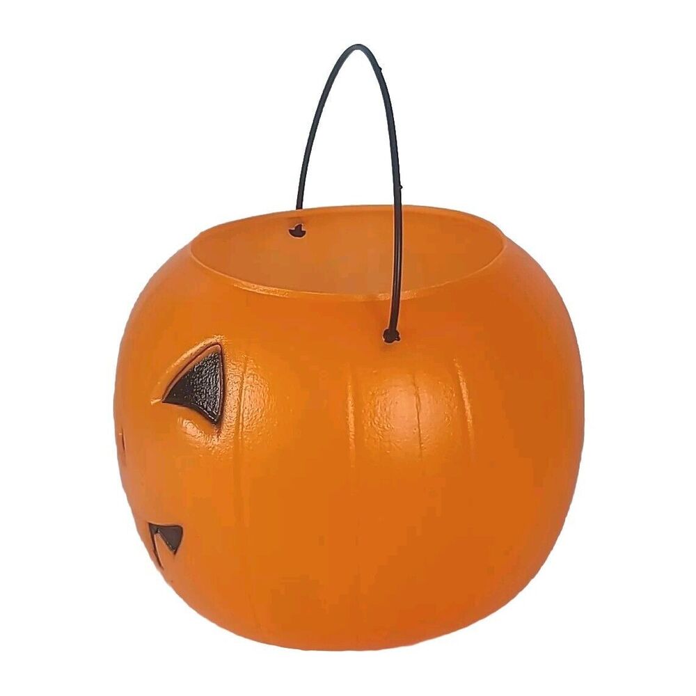Jack-O-Lantern 8" Halloween Bucket for Trick Or Treat - Blow Mold - Made In USA - Picture 2 of 8